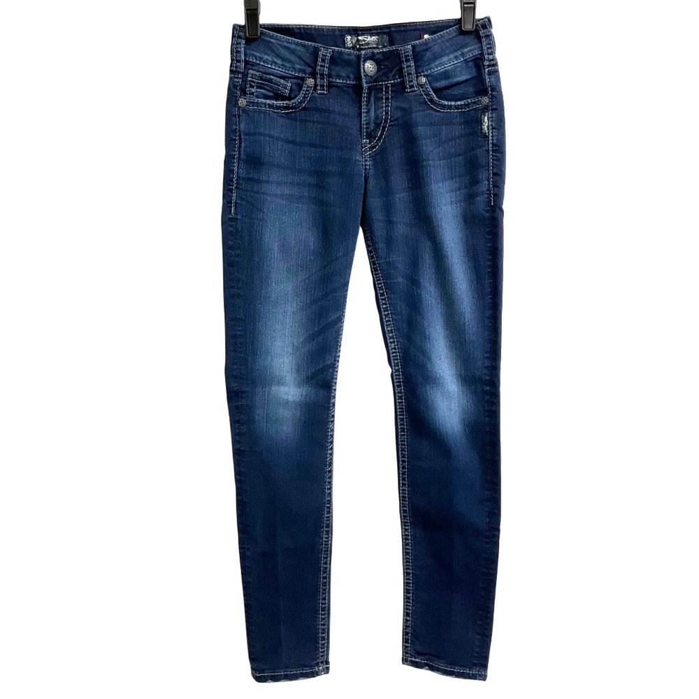Silver Suki Skinny Dark Blue Jeans Size 27 x 31 Classic Preppy Versatile Casual - Picture 2 of 12